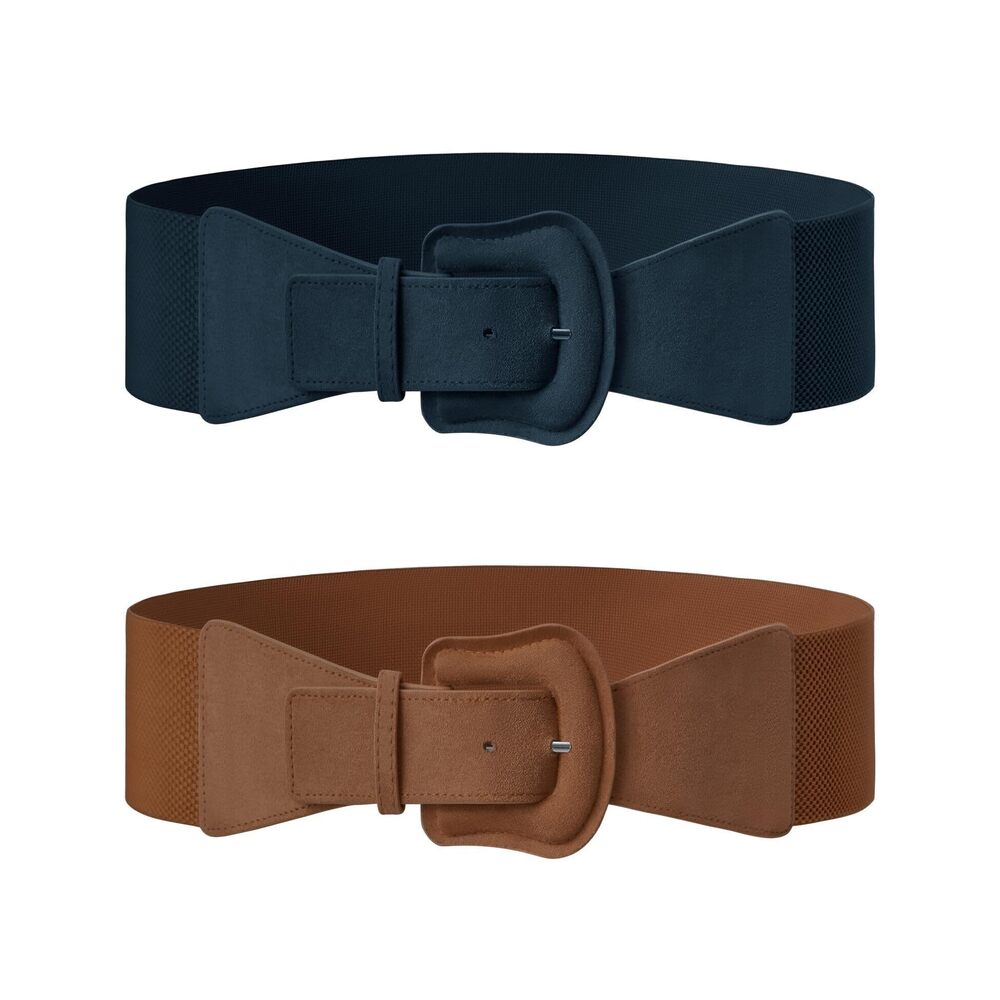 3894 2 Pack Suede Womens Elastic Wide Belts For Dresses Fashion